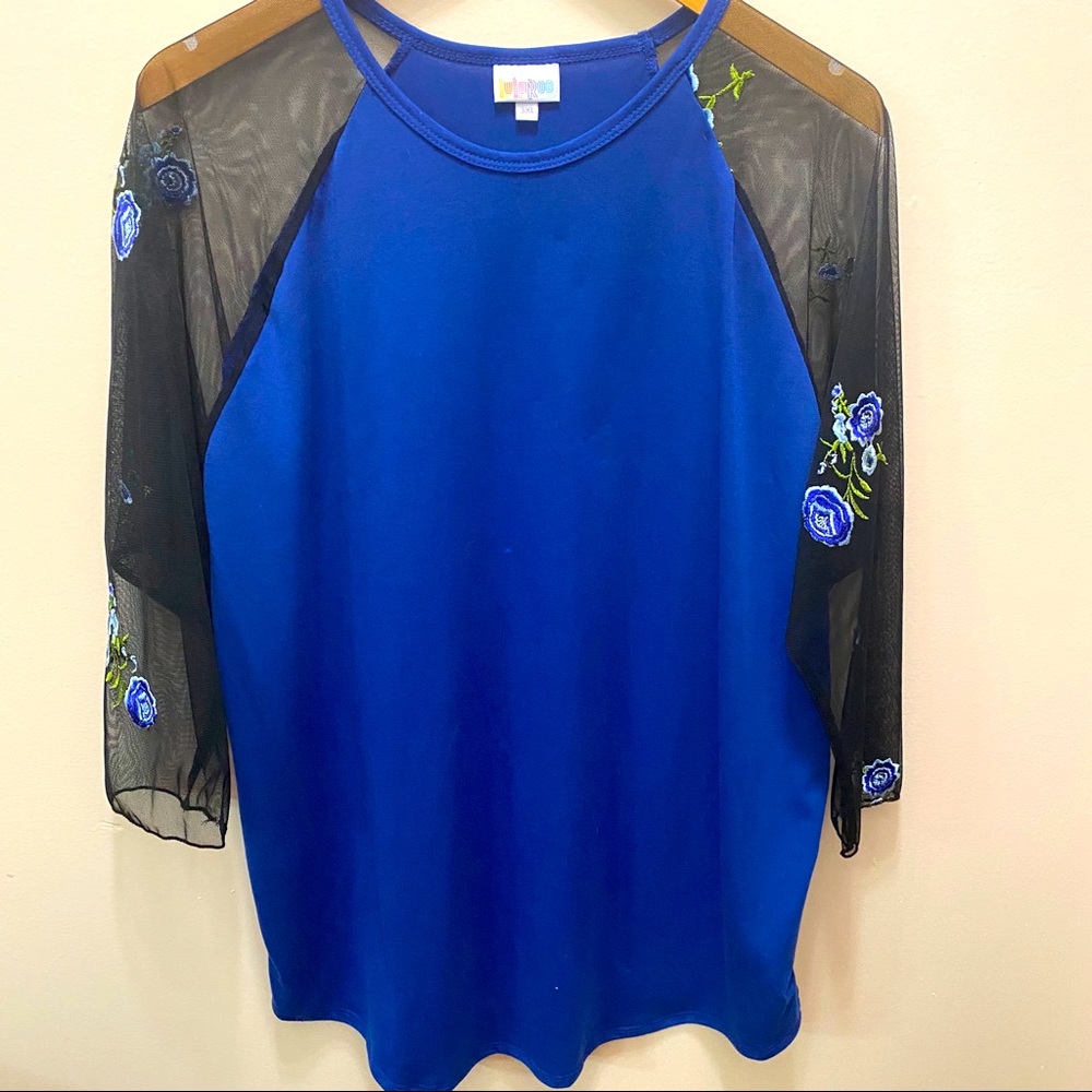 LulaRoe Sexy Baseball Tee Royal Blue & Floral - Picture 1 of 5